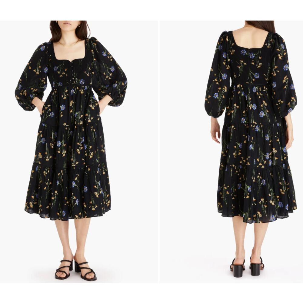 Madewell Xiomara Floral Print Long Sleeve Cotton Dress (Size 2)